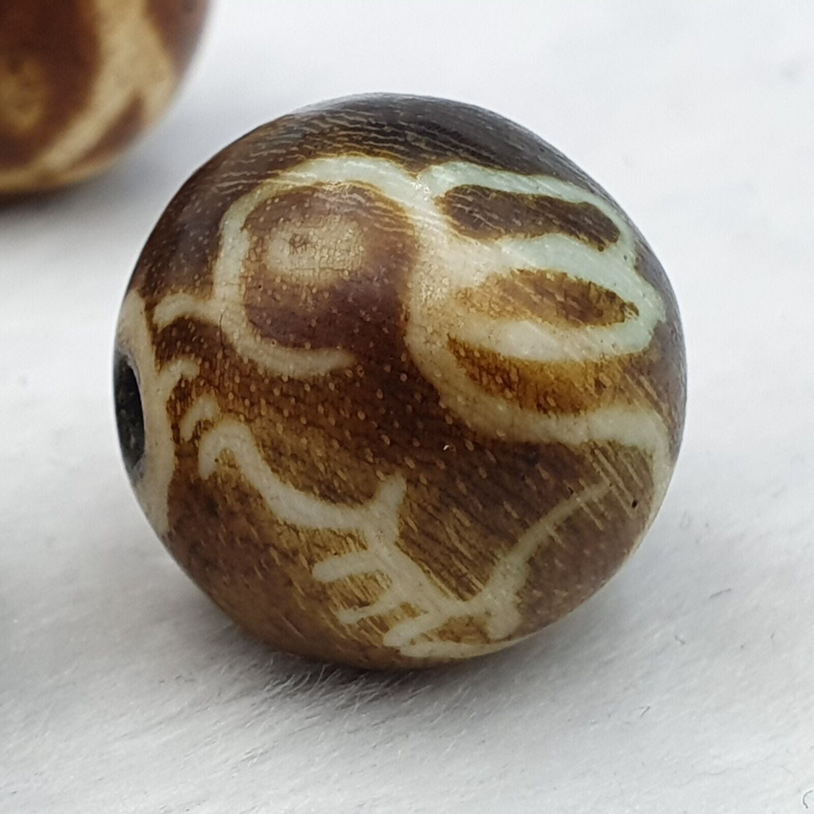 Lot 10 Beads Rare Patterns South Asian Burmese Old Pumtek petrified Wood Beads