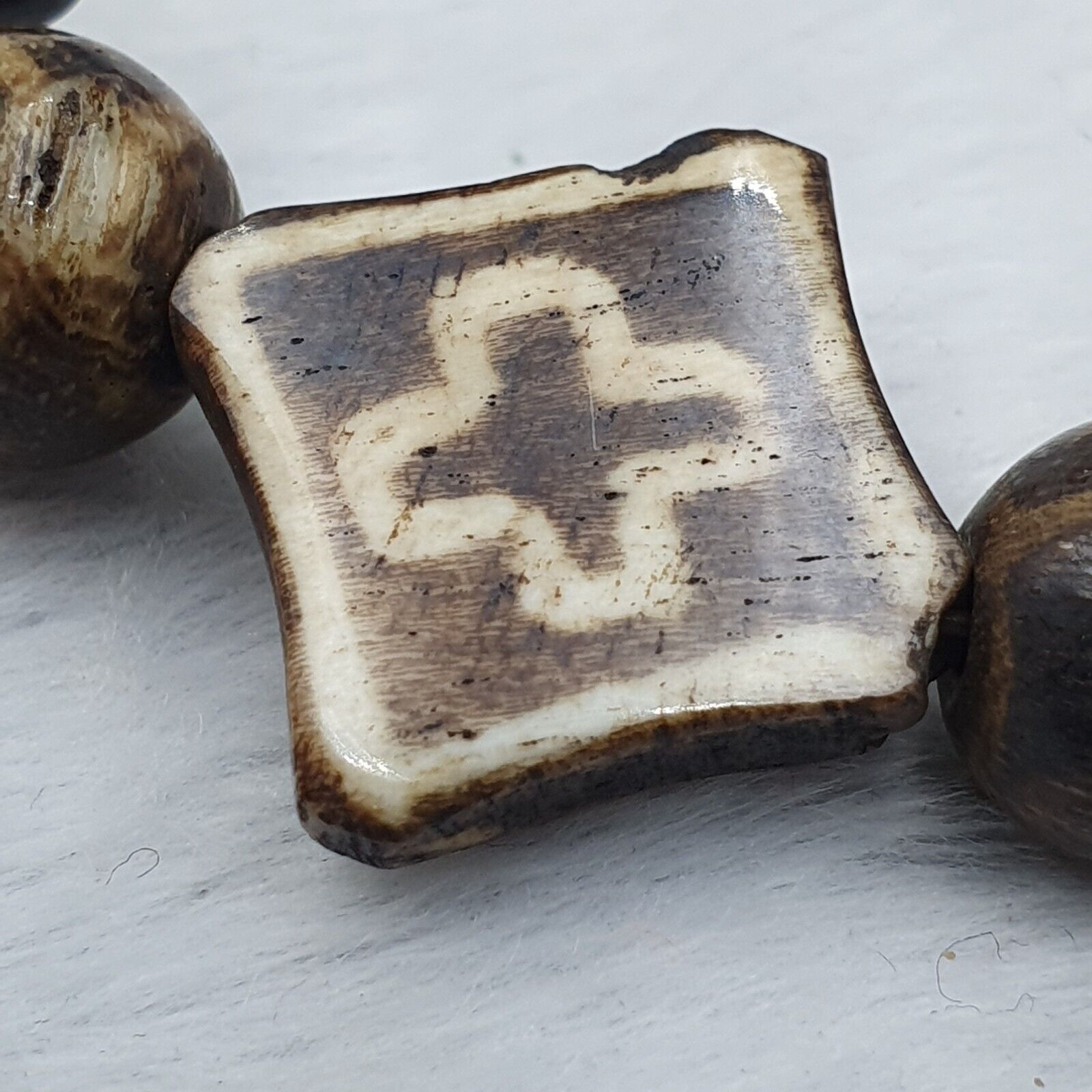 RARE Very Old PUMTEK BEADS Necklace Palmwood Great Patterns Necklace NC22