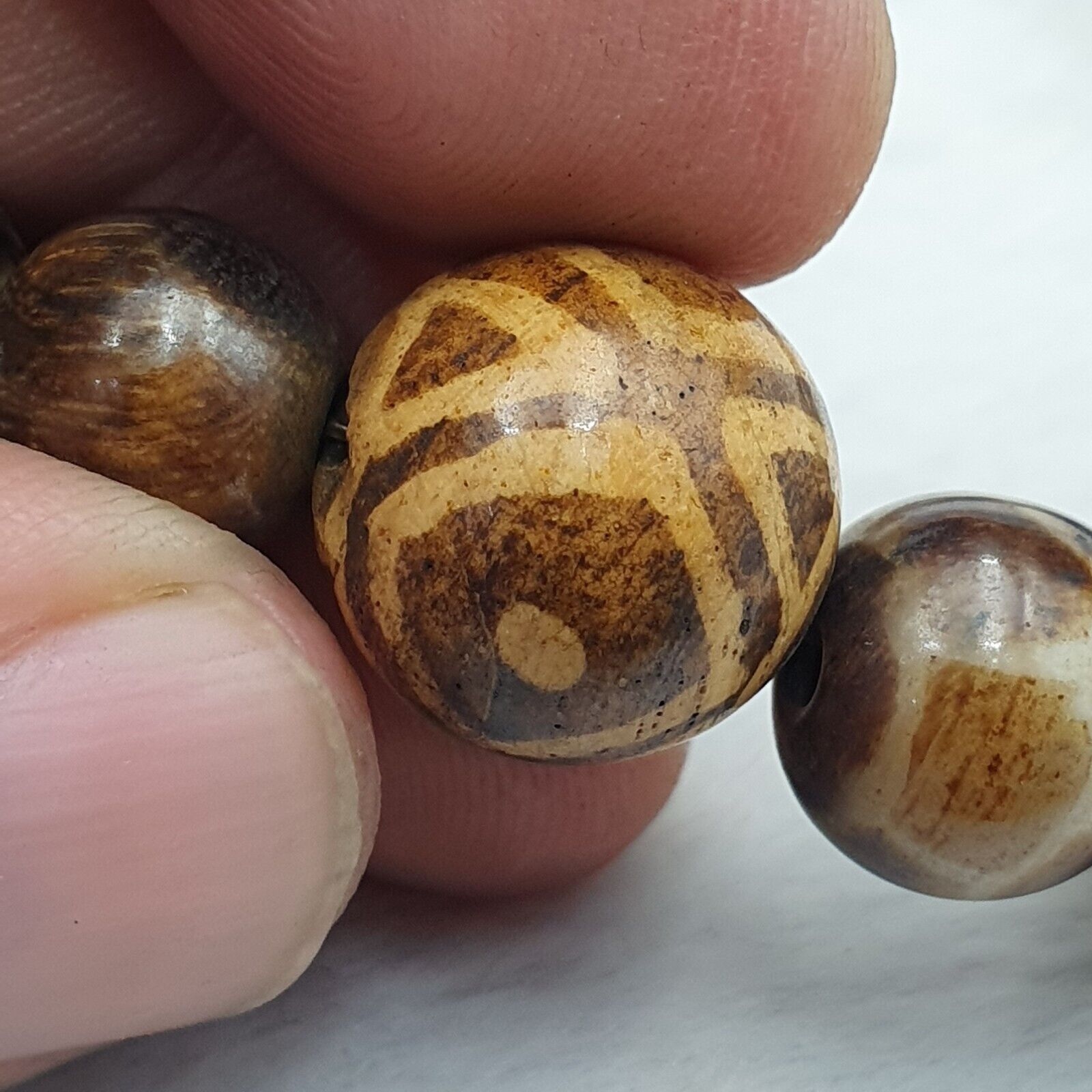 RARE Very Old PUMTEK BEADS Necklace Palmwood Great Patterns Necklace NC22