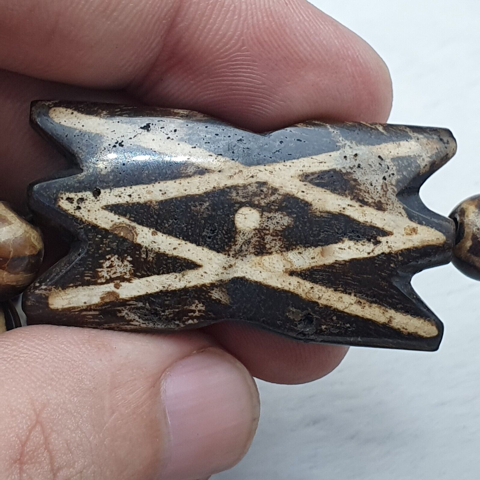RARE Very Old PUMTEK BEADS Necklace Palmwood Great Patterns Necklace NC22