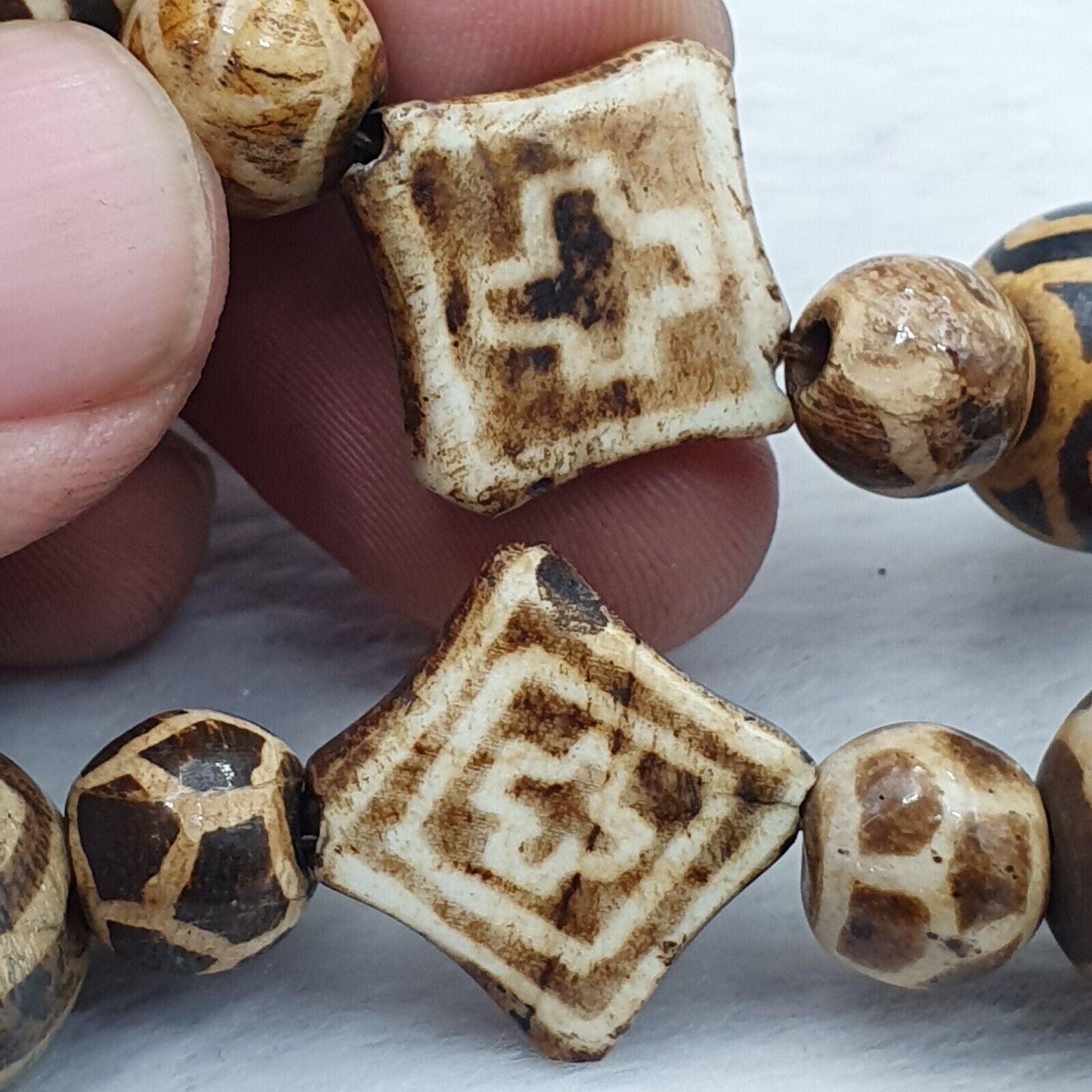 RARE Very Unique Old PUMTEK BEADS Necklace Great Patterns Necklace NC47