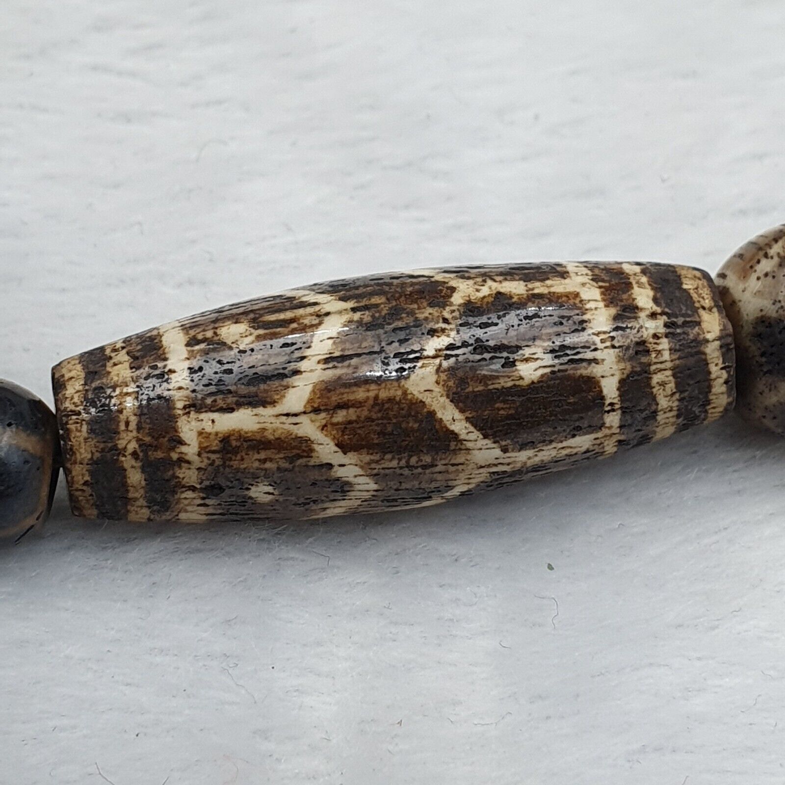 RARE Very Old PUMTEK BEADS Necklace Palmwood Great Patterns Necklace NC22