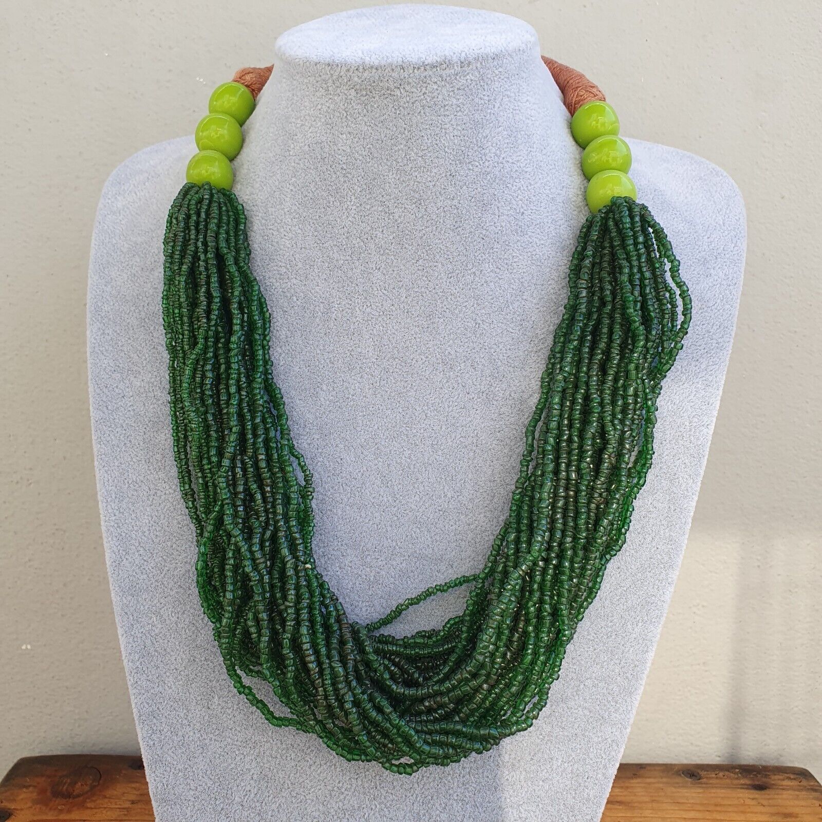 Vintage Tiny Green Afghan Glass Beads Afghanistan Tribal Jewelry Necklace