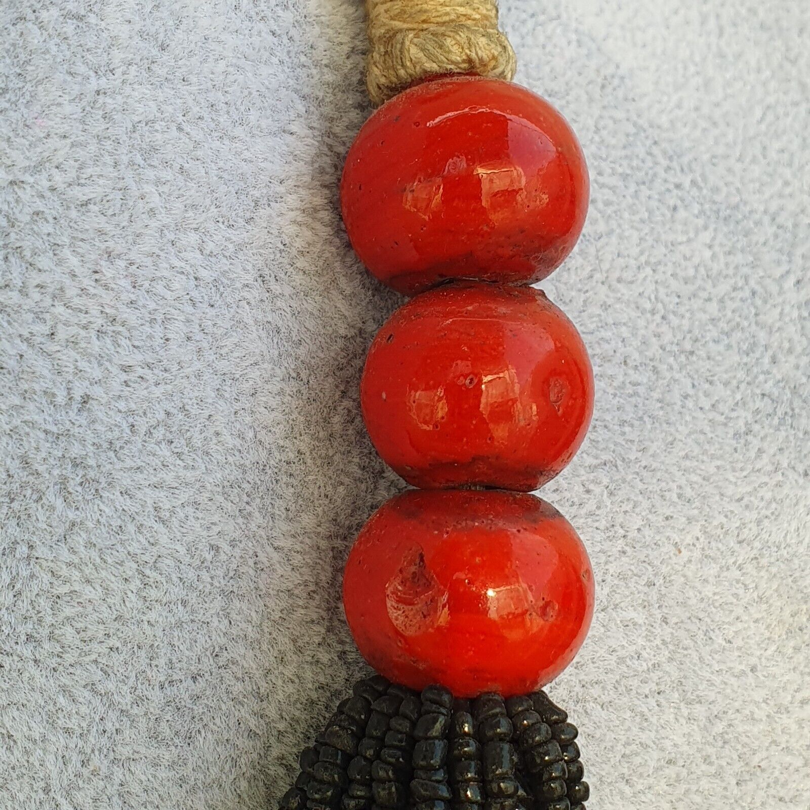 Vintage Tiny Black and Red Glass Beads Afghanistan Tribal Jewelry Necklace