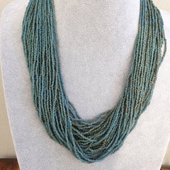 Vintage Tiny Turquoise Blue Seed Glass Beads with Coin Tribal Jewelry Necklace