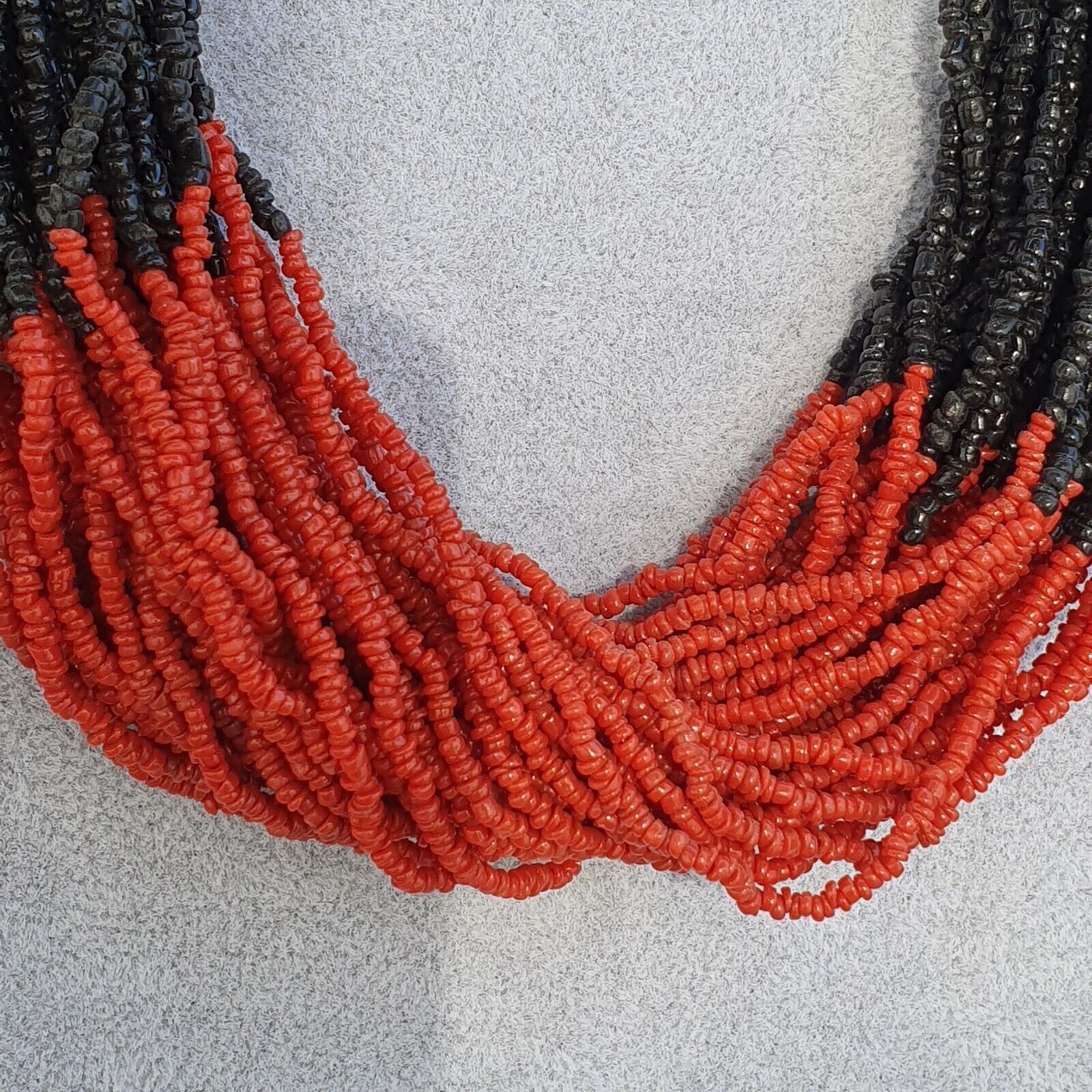 Vintage Tiny Black and Red Glass Beads Afghanistan Tribal Jewelry Necklace