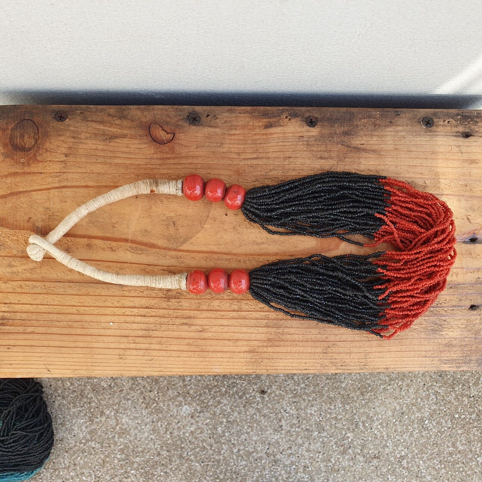 Vintage Tiny Black and Red Glass Beads Afghanistan Tribal Jewelry Necklace