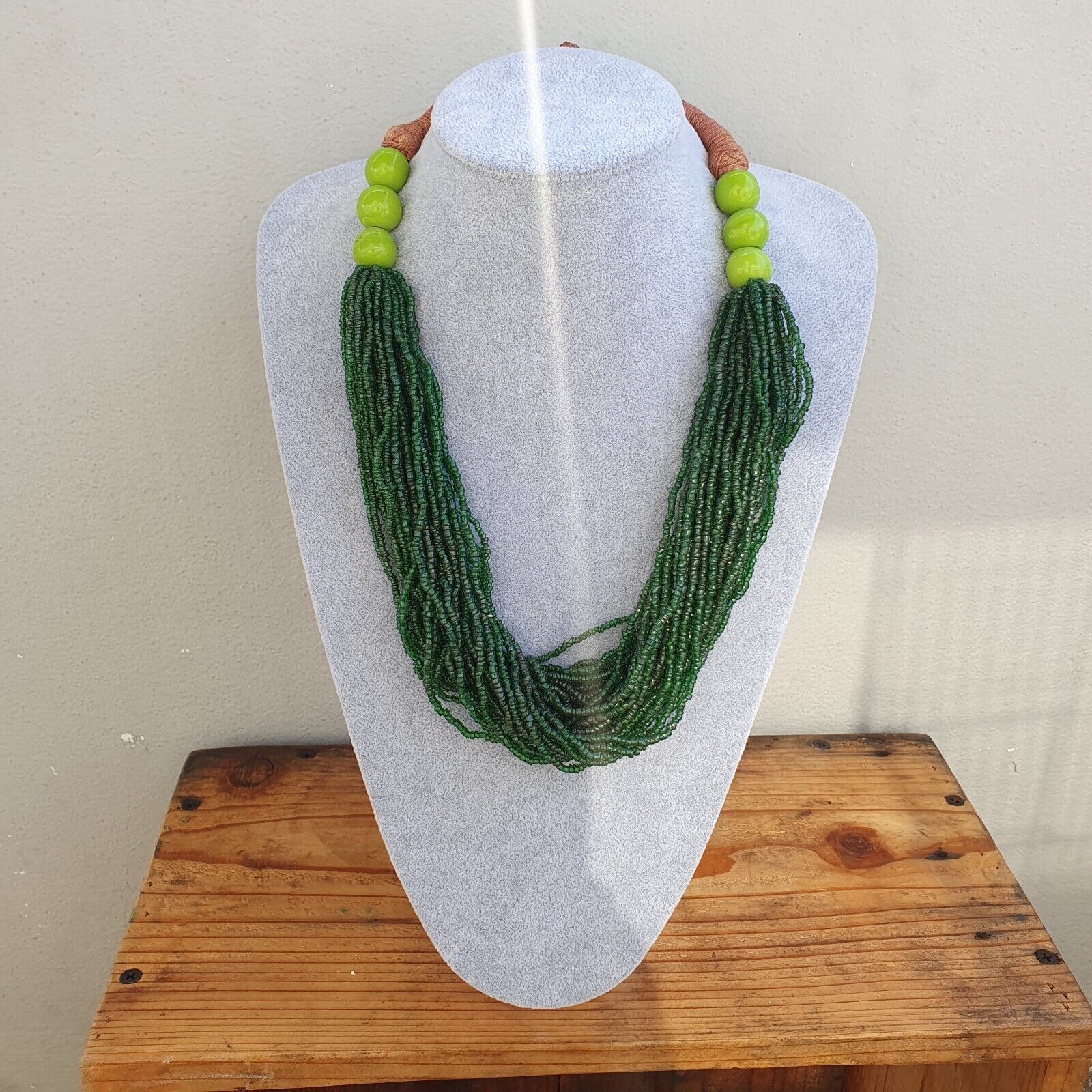 Vintage Tiny Green Afghan Glass Beads Afghanistan Tribal Jewelry Necklace
