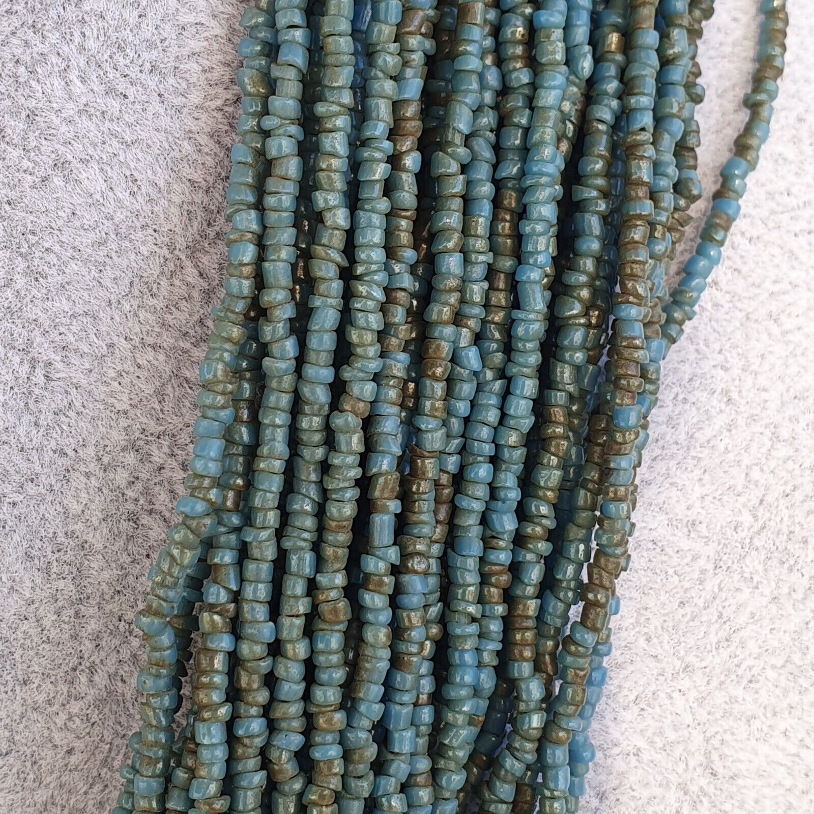 Vintage Tiny Turquoise Blue Seed Glass Beads with Coin Tribal Jewelry Necklace