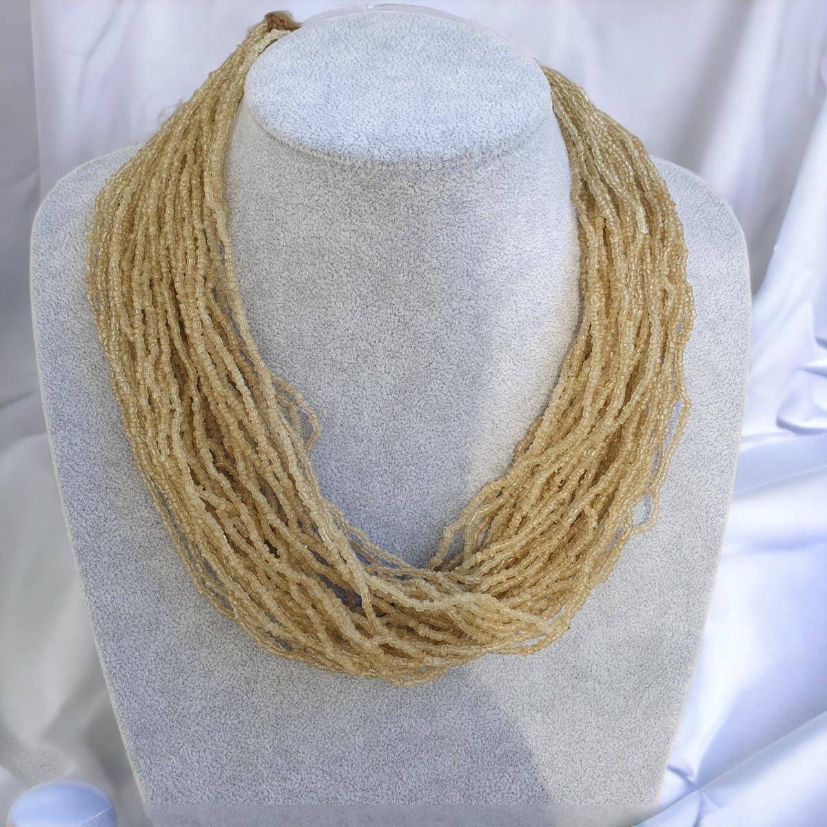 Vintage Tiny crystal white Seed Glass Beads with Coin Tribal Jewelry Necklace