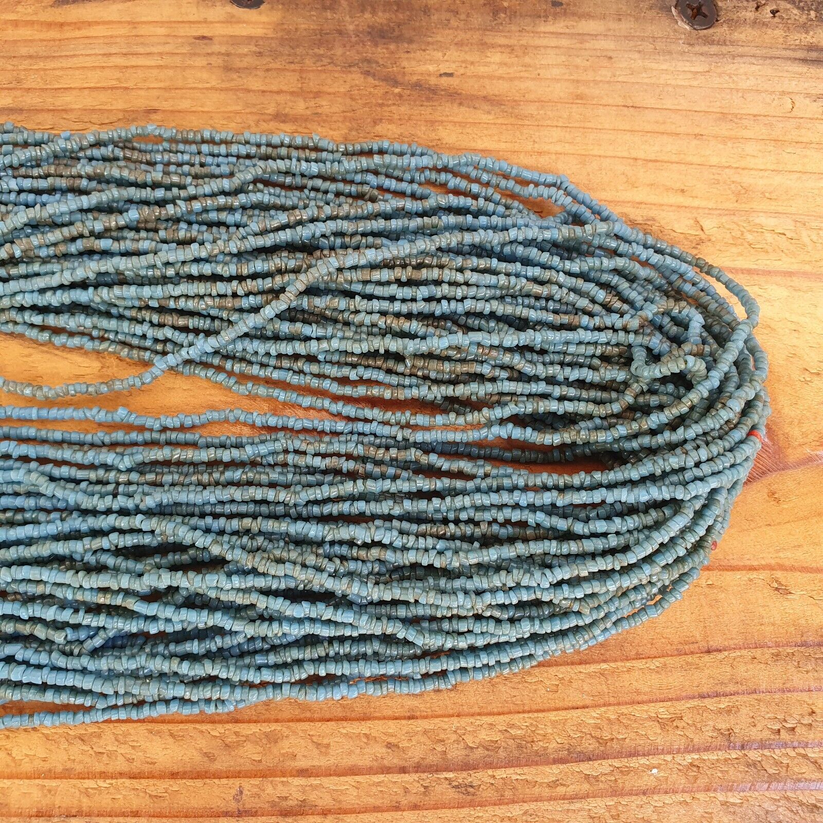 Vintage Tiny Turquoise Blue Seed Glass Beads with Coin Tribal Jewelry Necklace