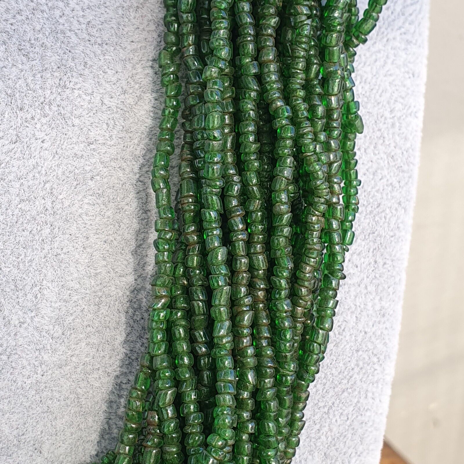Vintage Tiny Green Afghan Glass Beads Afghanistan Tribal Jewelry Necklace