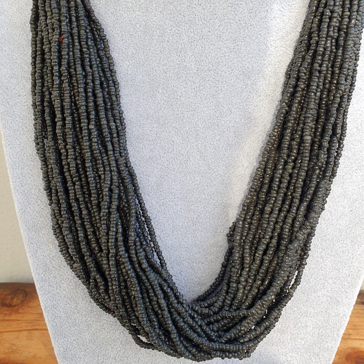 Vintage Tiny Black Glass Beads Afghanistan Tribal Jewelry Necklace Seed Beads