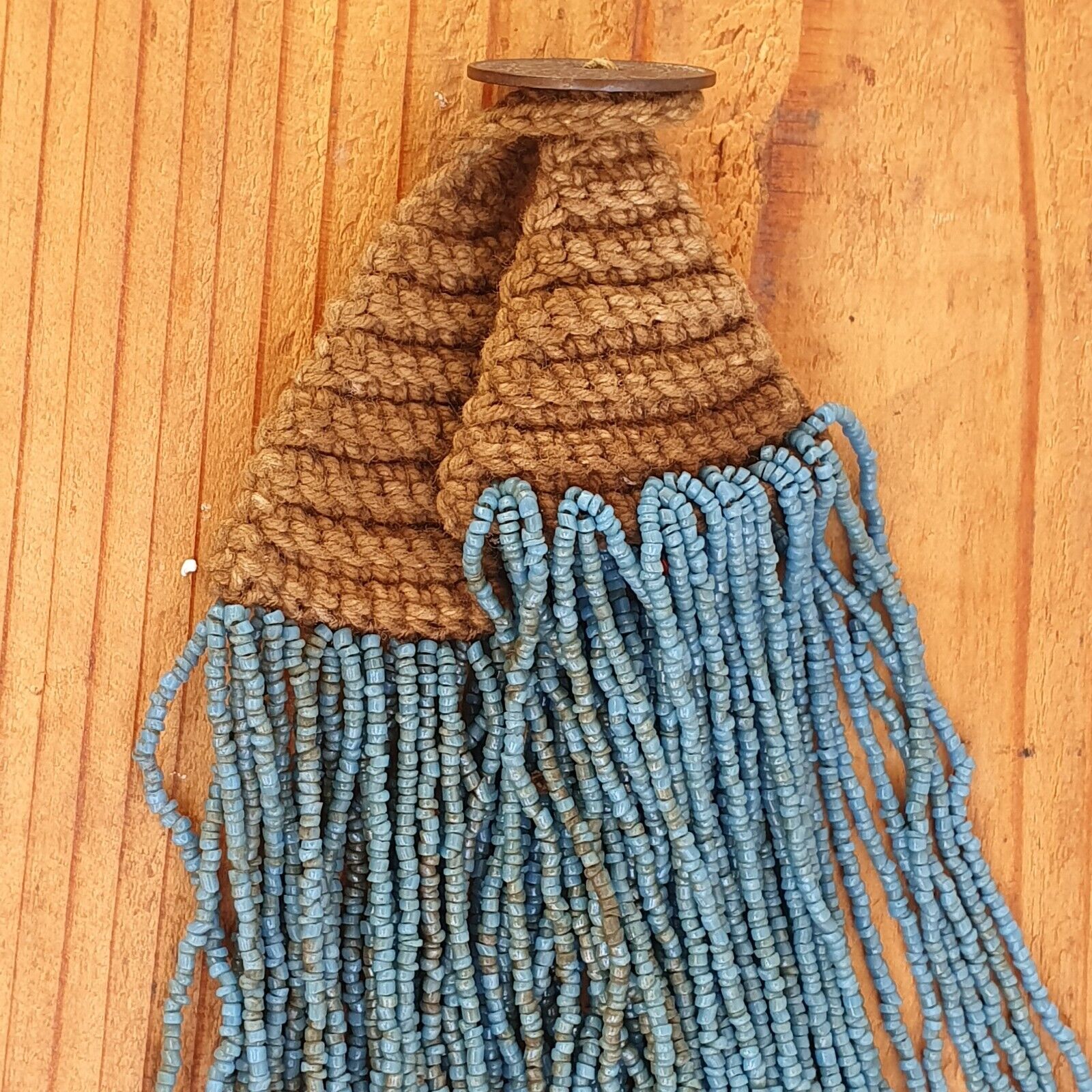 Vintage Tiny Turquoise Blue Seed Glass Beads with Coin Tribal Jewelry Necklace