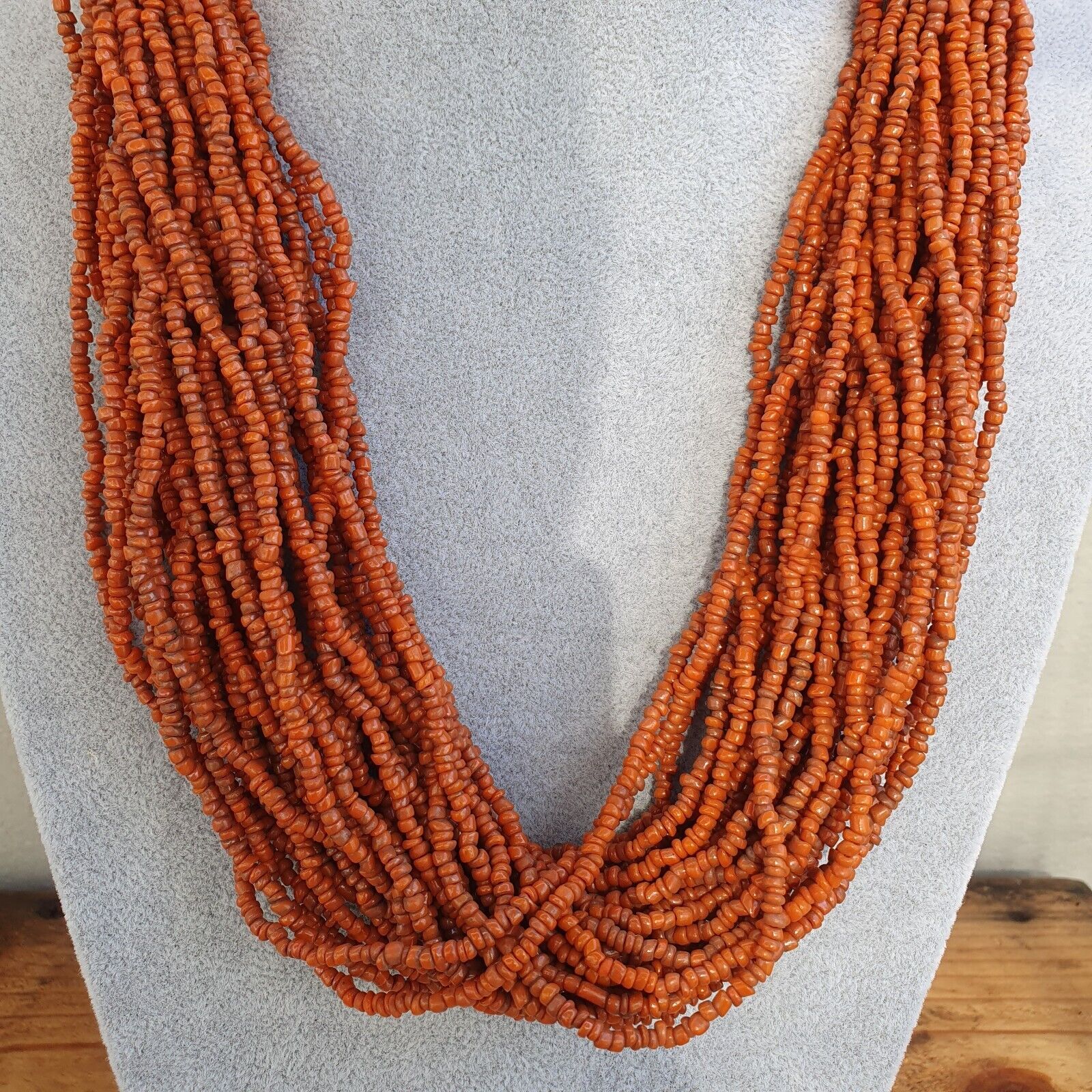 Vintage Tiny Seed Orange Glass Beads Afghanistan Tribal Jewelry Necklace