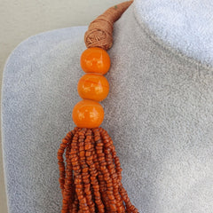 Vintage Tiny Seed Orange Glass Beads Afghanistan Tribal Jewelry Necklace