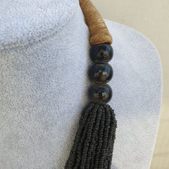 Vintage Tiny Black Glass Beads Afghanistan Tribal Jewelry Necklace Seed Beads