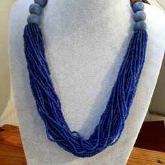 Vintage Tiny Blue Afghan Glass Beads Afghanistan Tribal Jewelry Necklace