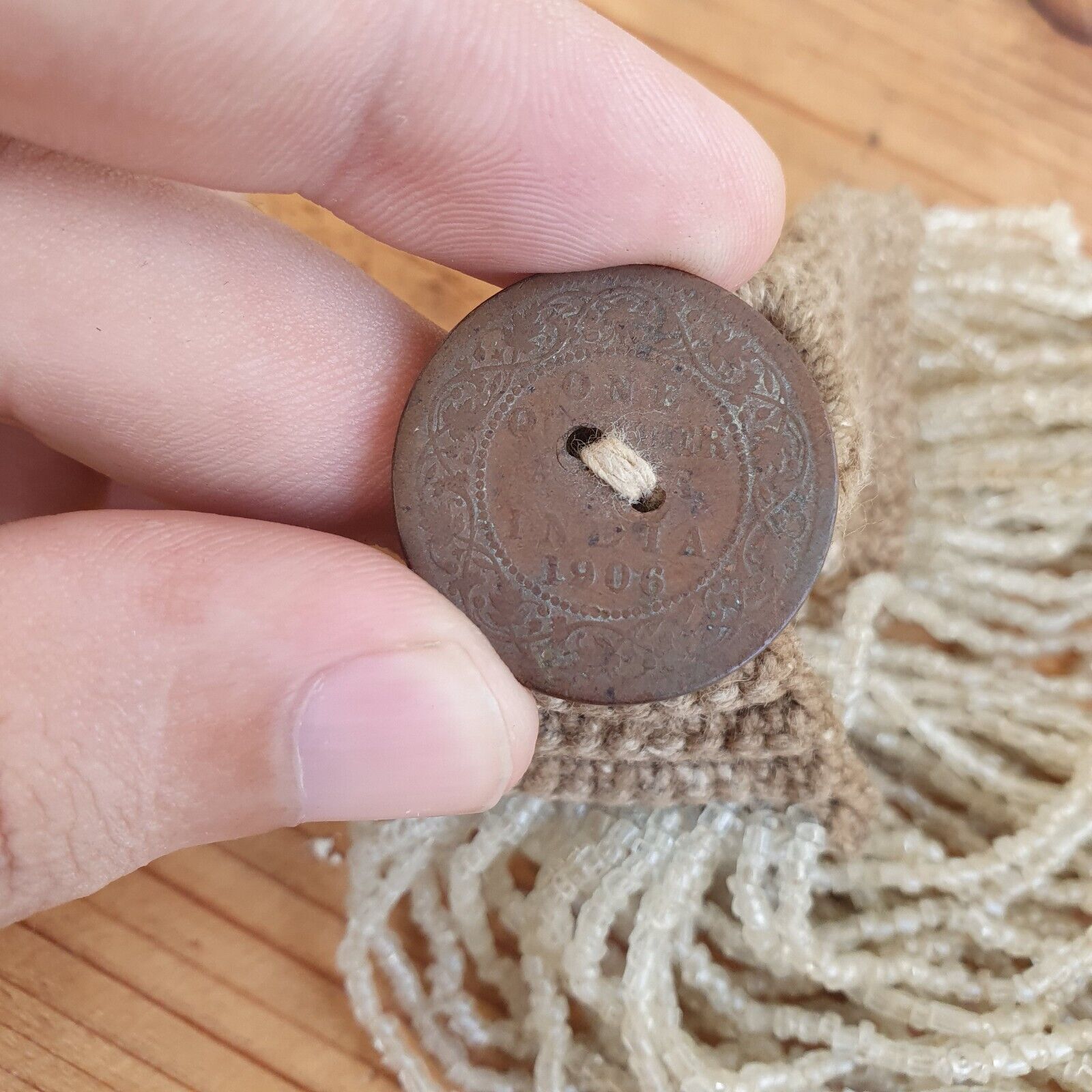 Vintage Tiny crystal white Seed Glass Beads with Coin Tribal Jewelry Necklace