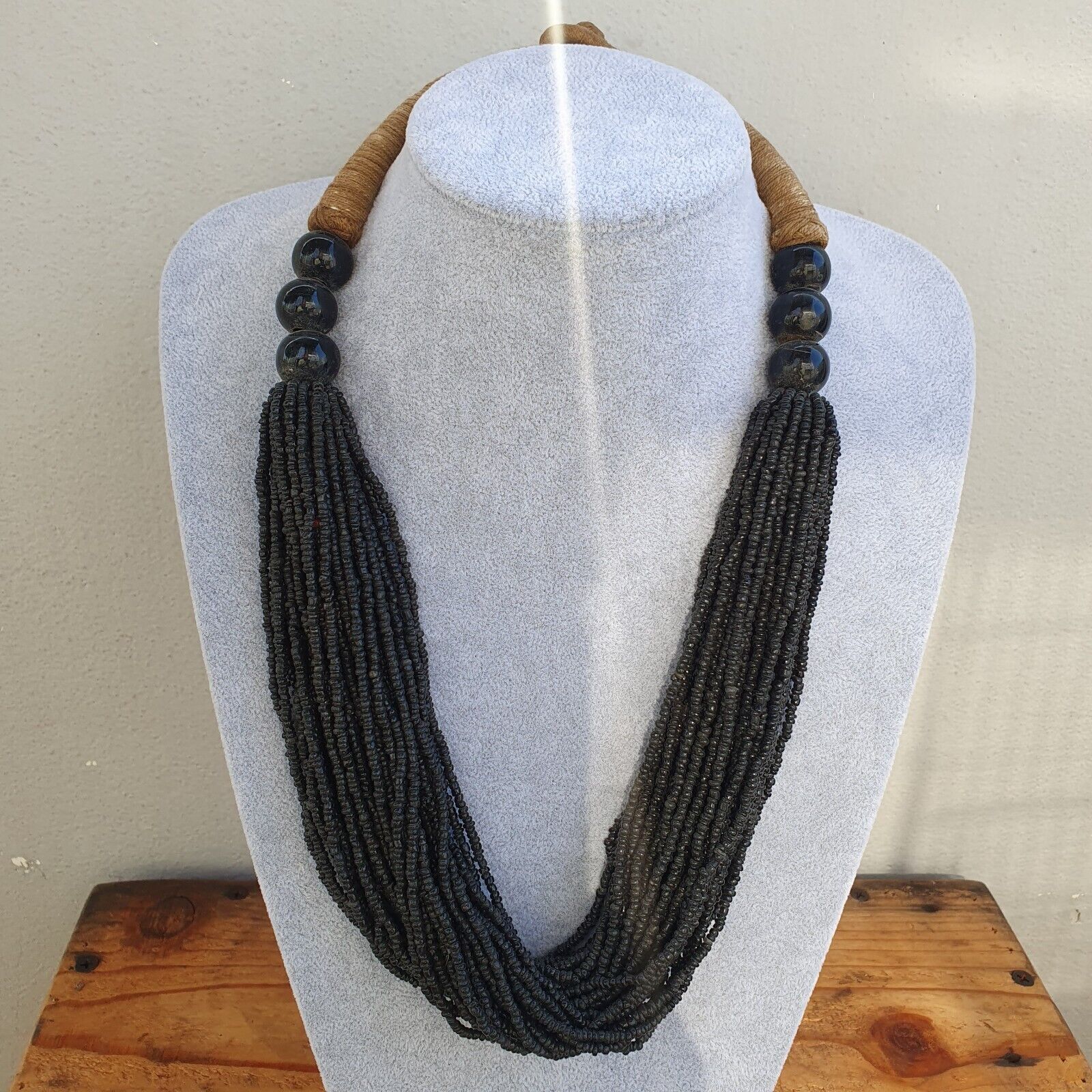Vintage Tiny Black Glass Beads Afghanistan Tribal Jewelry Necklace Seed Beads