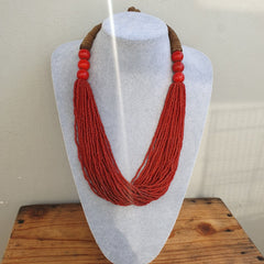 Vintage Tiny RED Seed Glass Beads Afghanistan Tribal Jewelry Necklace
