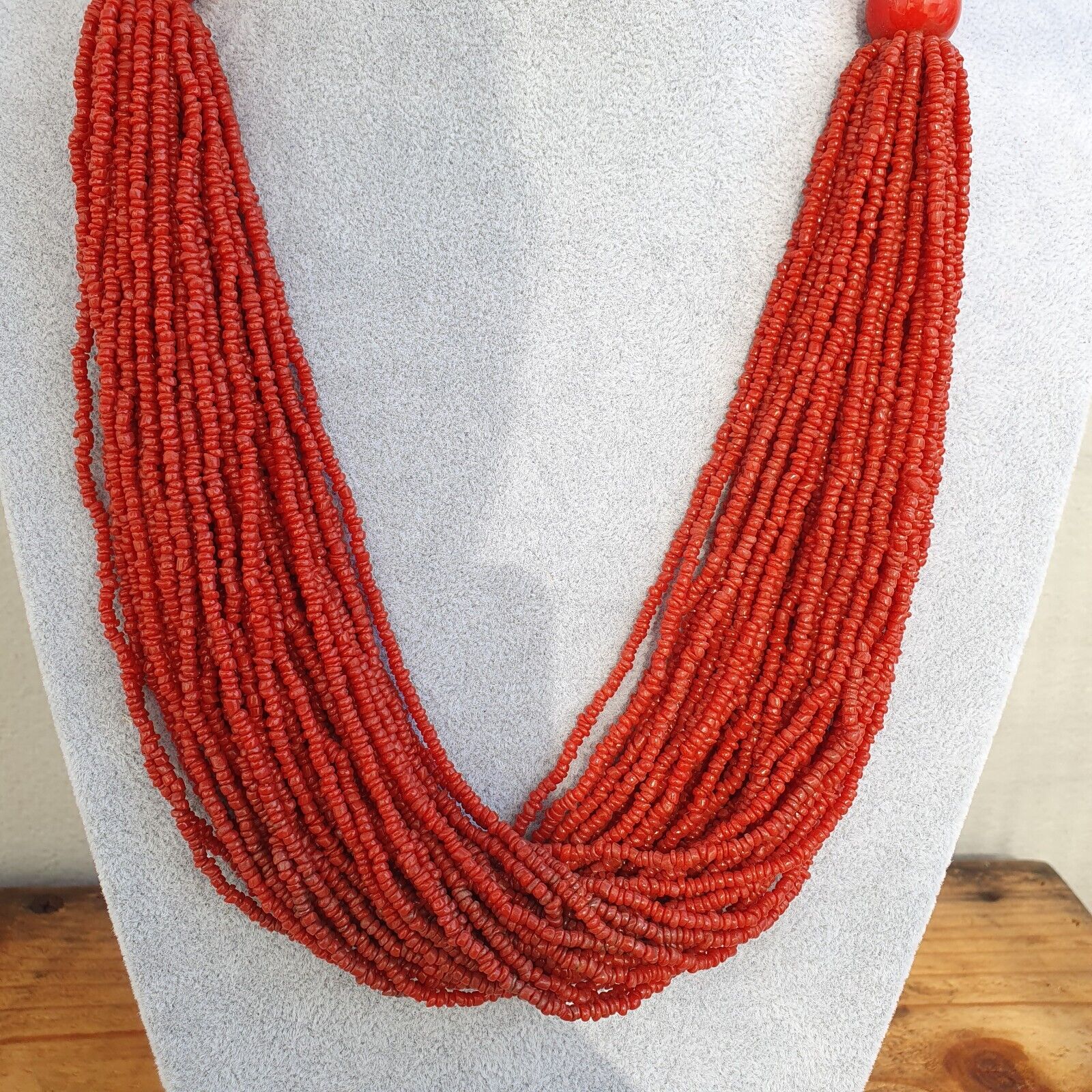 Vintage Tiny RED Seed Glass Beads Afghanistan Tribal Jewelry Necklace
