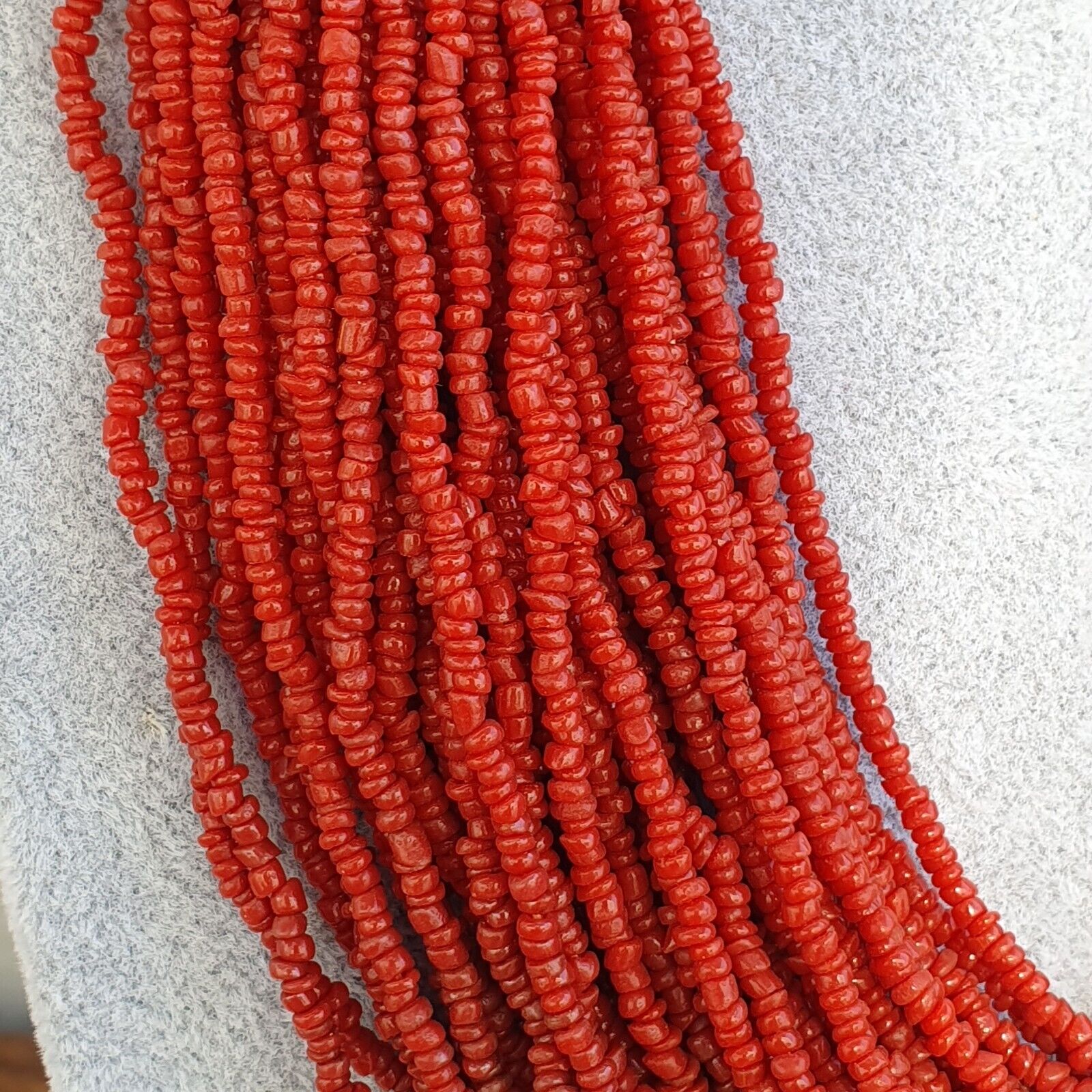 Vintage Tiny RED Seed Glass Beads Afghanistan Tribal Jewelry Necklace