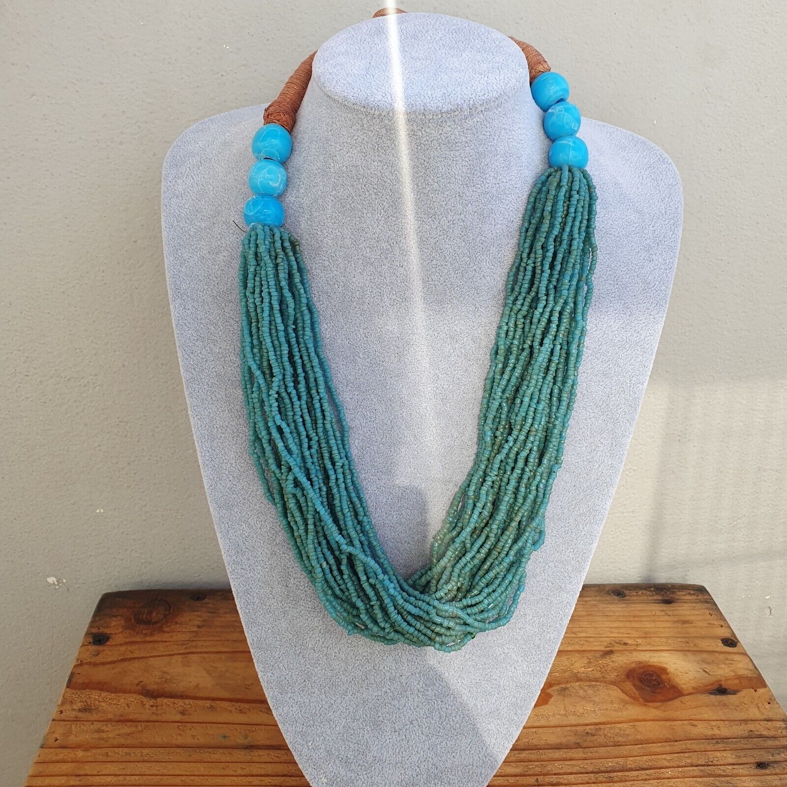 Vintage Tiny Turquoise Blue Glass Beads Afghanistan Tribal Jewelry Necklace