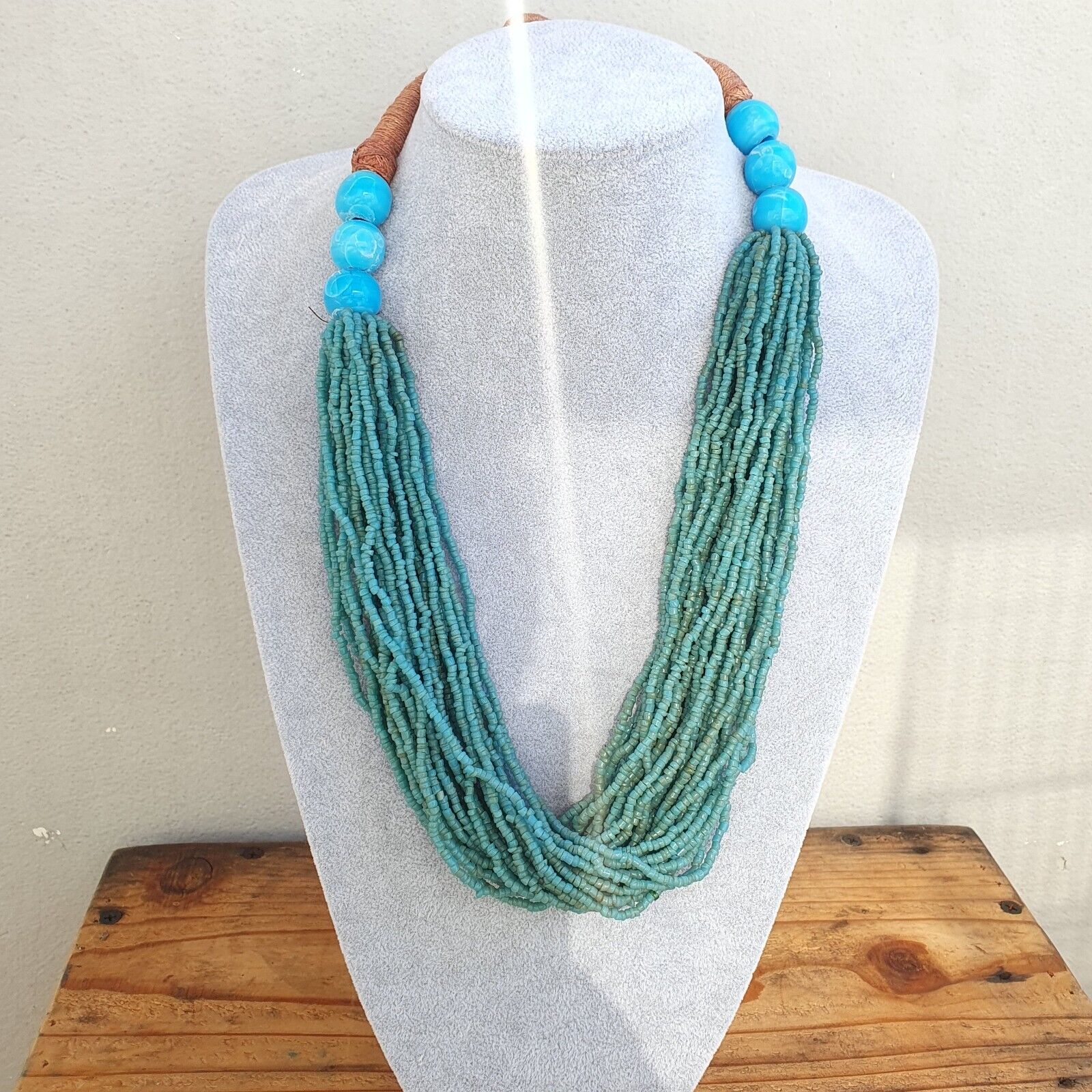 Vintage Tiny Turquoise Blue Glass Beads Afghanistan Tribal Jewelry Necklace