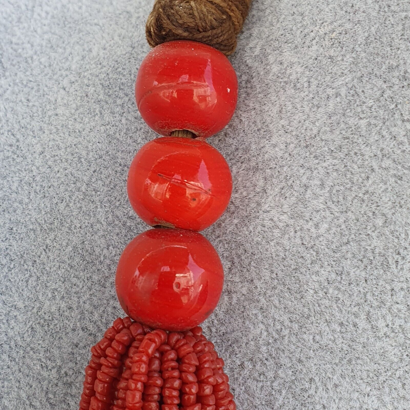Vintage Tiny RED Seed Glass Beads Afghanistan Tribal Jewelry Necklace