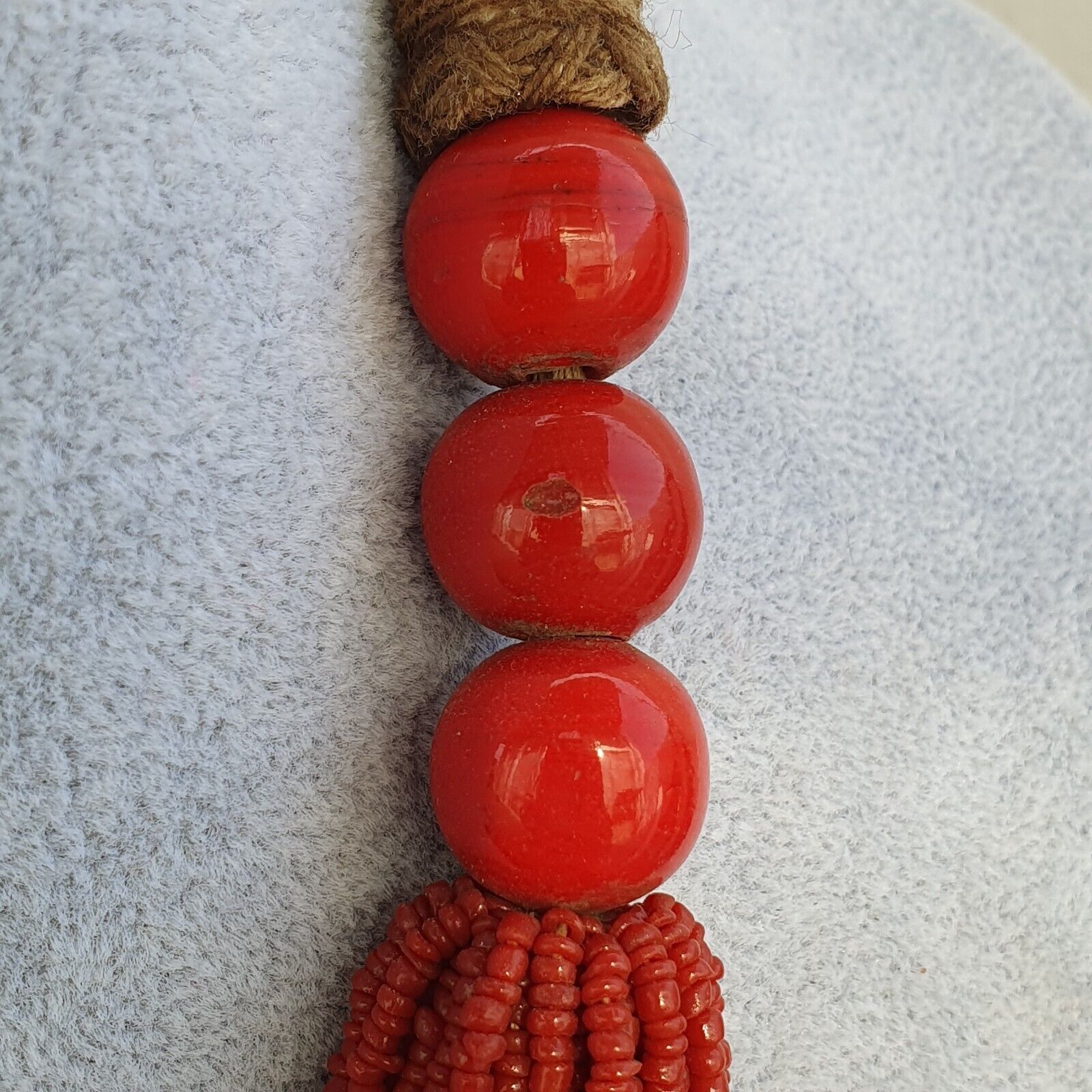 Vintage Tiny RED Seed Glass Beads Afghanistan Tribal Jewelry Necklace