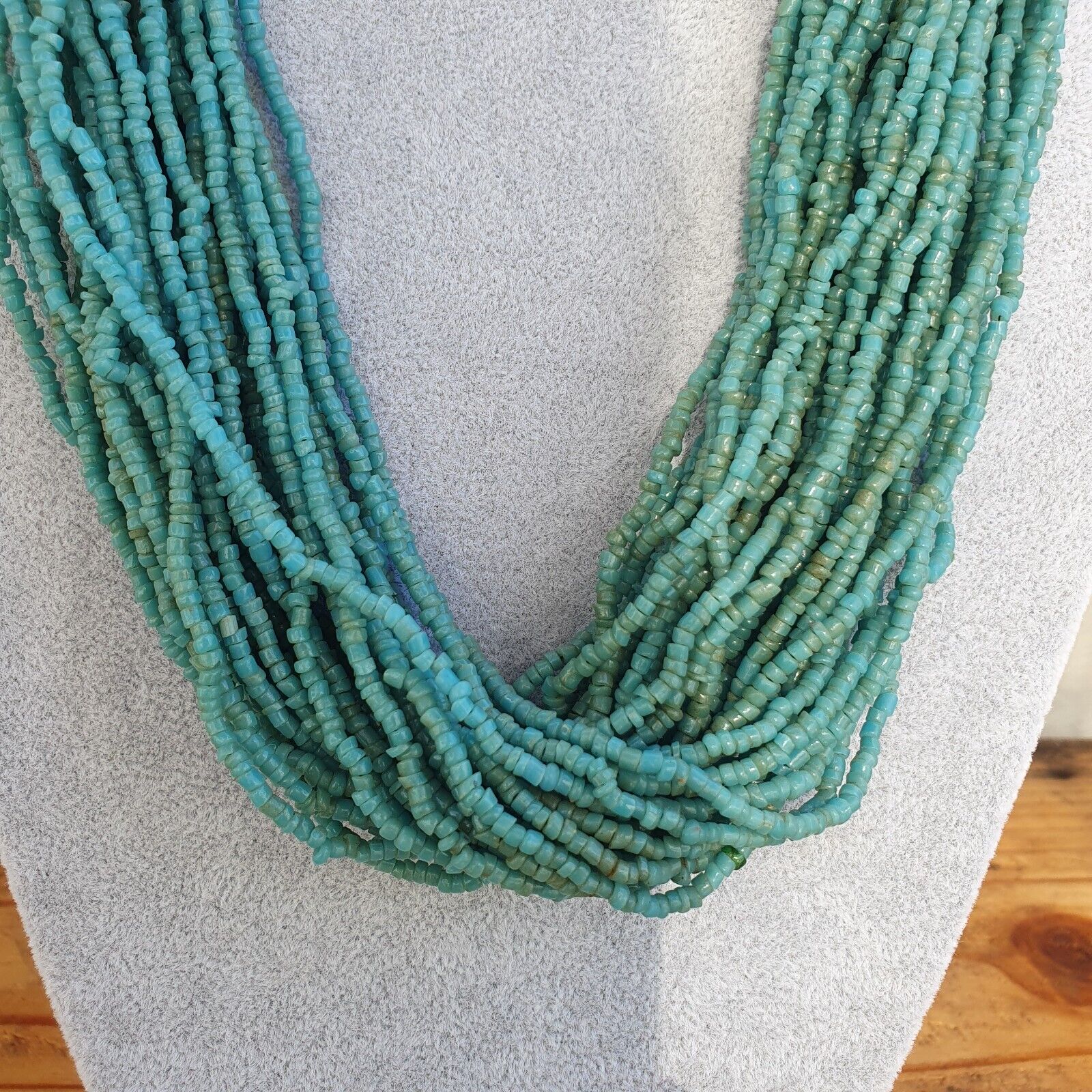 Vintage Tiny Turquoise Blue Glass Beads Afghanistan Tribal Jewelry Necklace