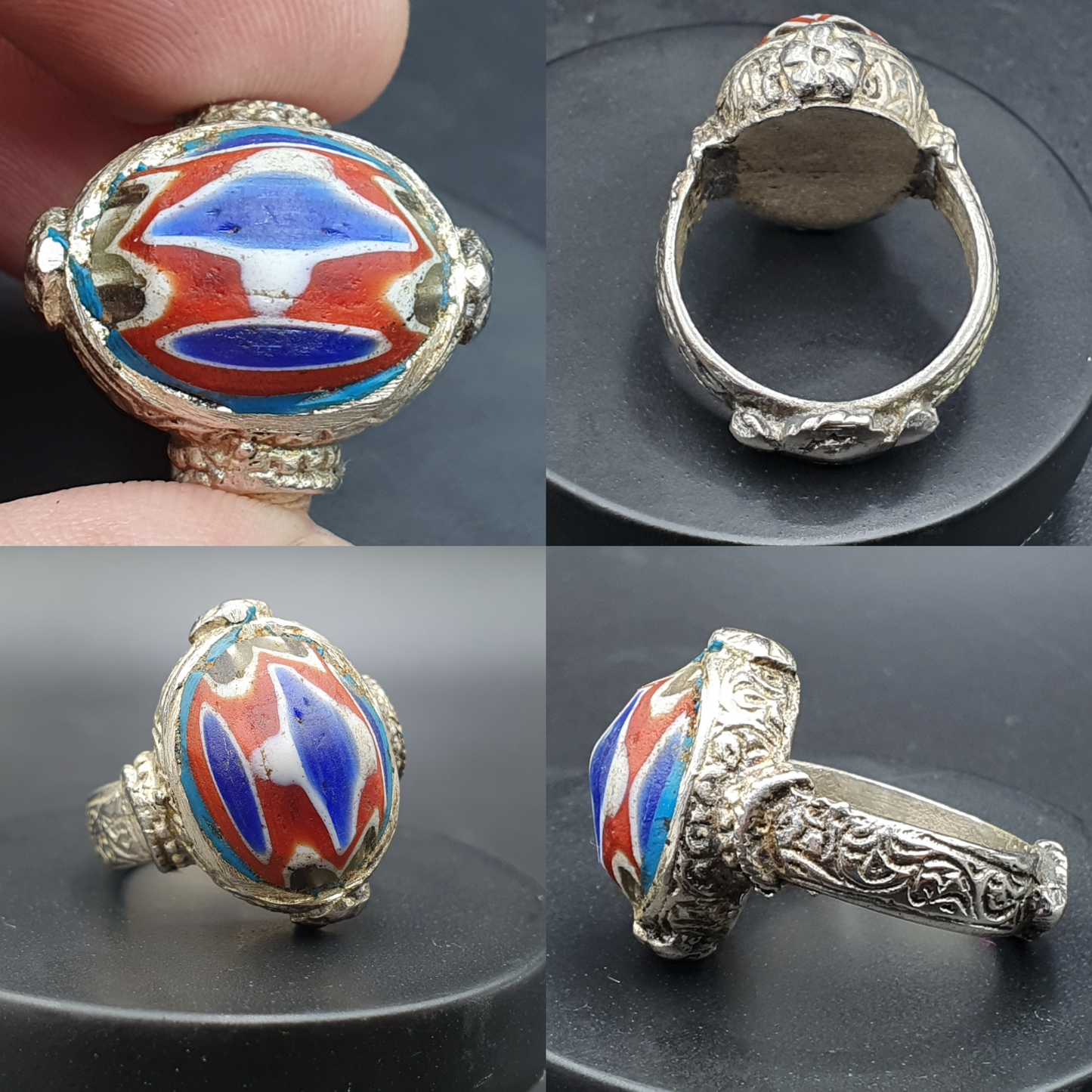 Antikes Vintage altes Chevron-Glas mit wunderschönem Muster Messingring
