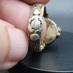 Antique Vintage Old  chevron Glass With Beautiful pattern Brass Ring
