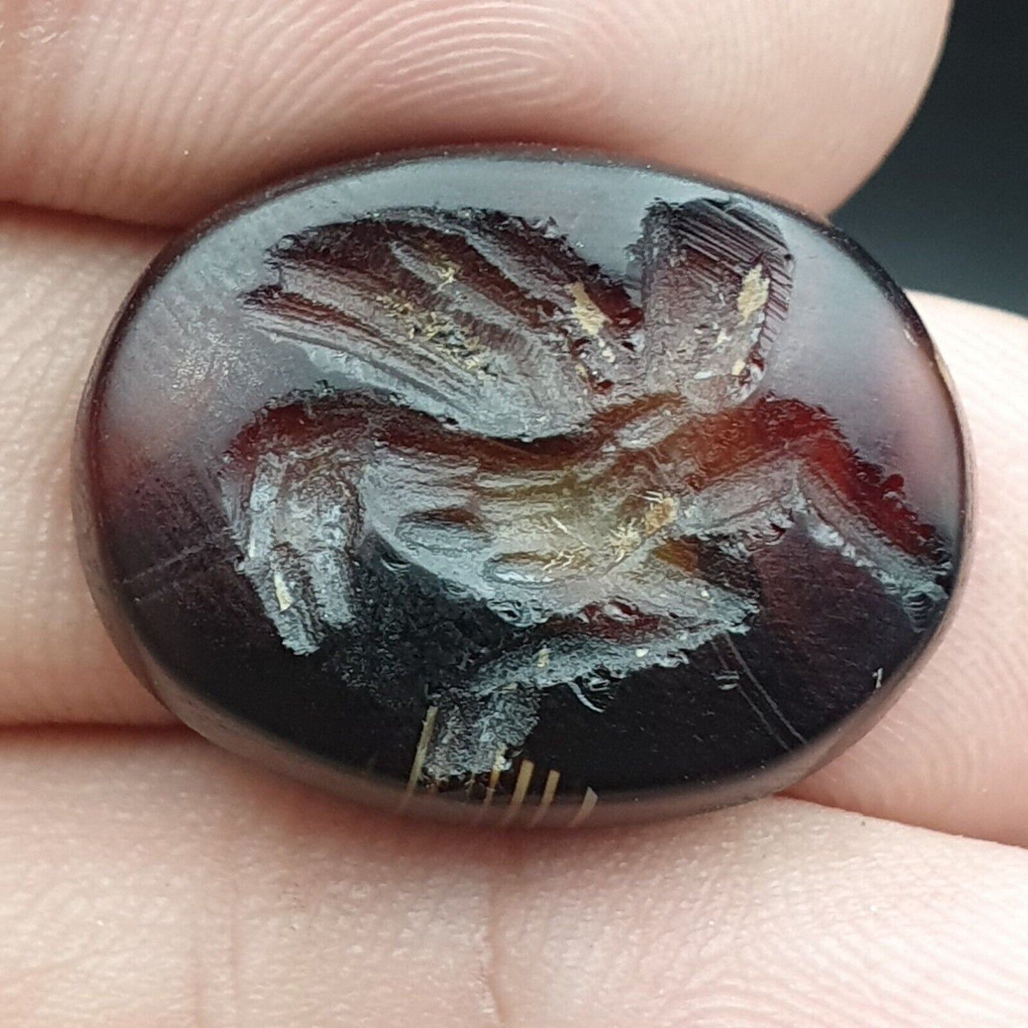 Antikes nahöstliches Stempelsiegel, geheimnisvolles Tier, Tiefdruck-Achat-Cabochon