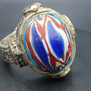 East Oasis Antique Chevron Mosaic Glass Brass Ring with Patterned Centre Stone