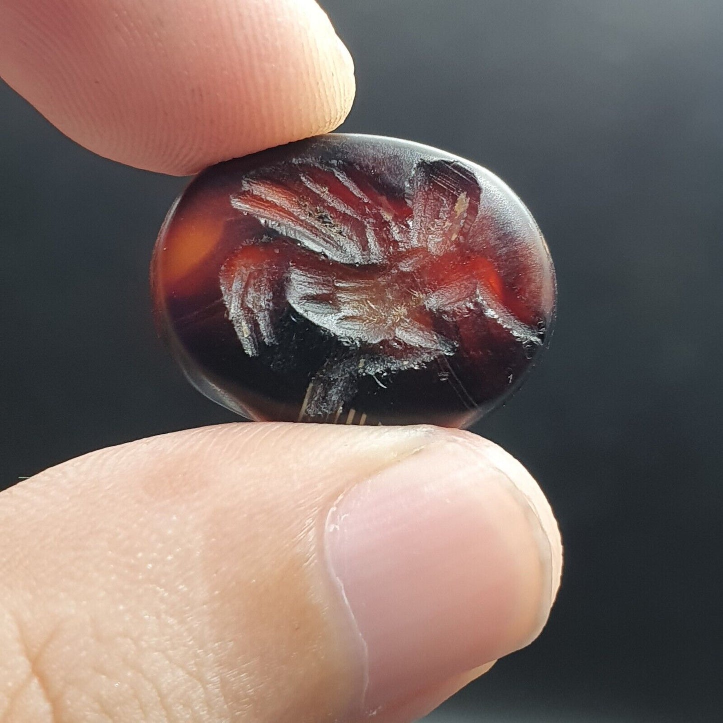 Antikes nahöstliches Stempelsiegel, geheimnisvolles Tier, Tiefdruck-Achat-Cabochon