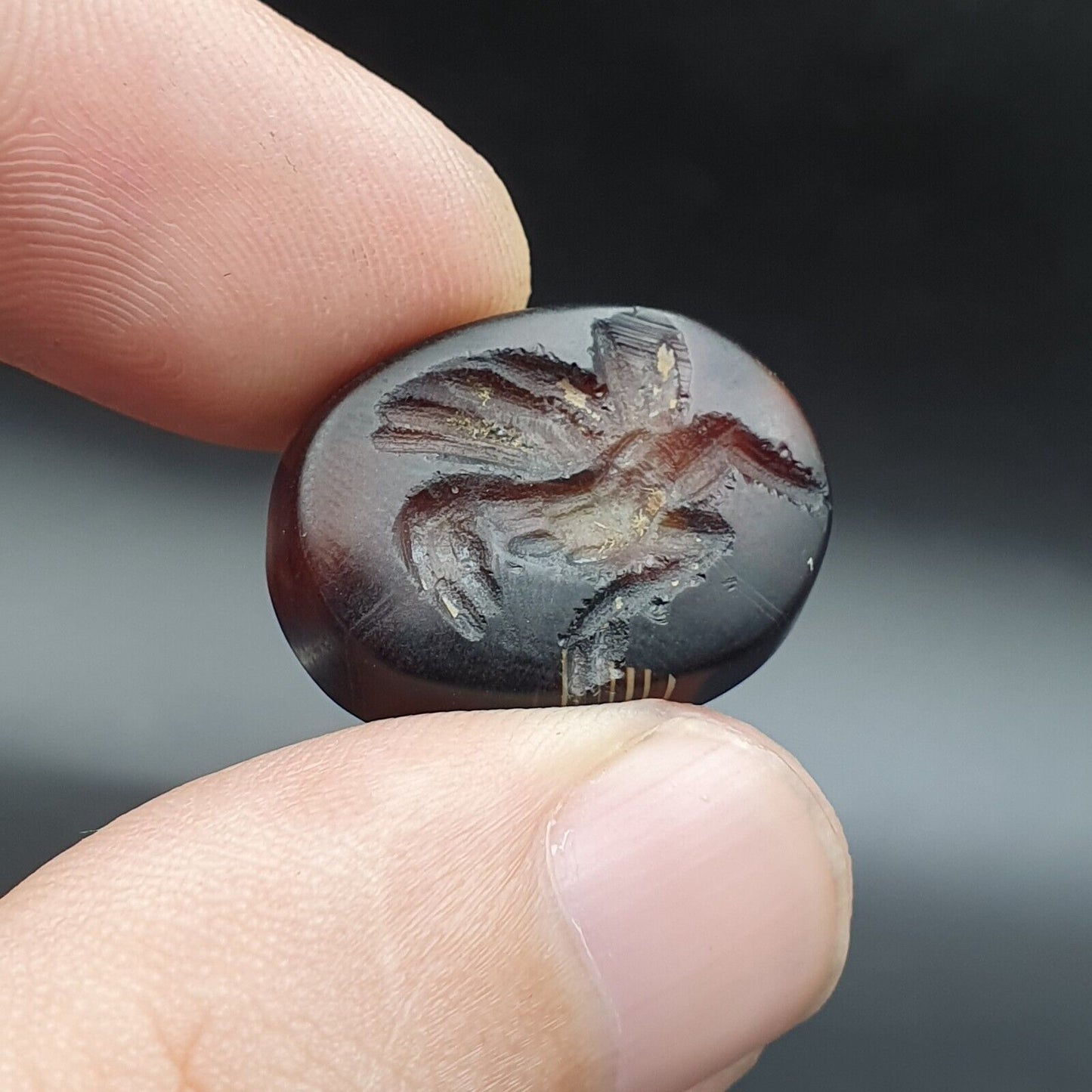 Antikes nahöstliches Stempelsiegel, geheimnisvolles Tier, Tiefdruck-Achat-Cabochon