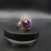 East Oasis Antique Chevron Glass Brass Ring with Patterned Centre Stone