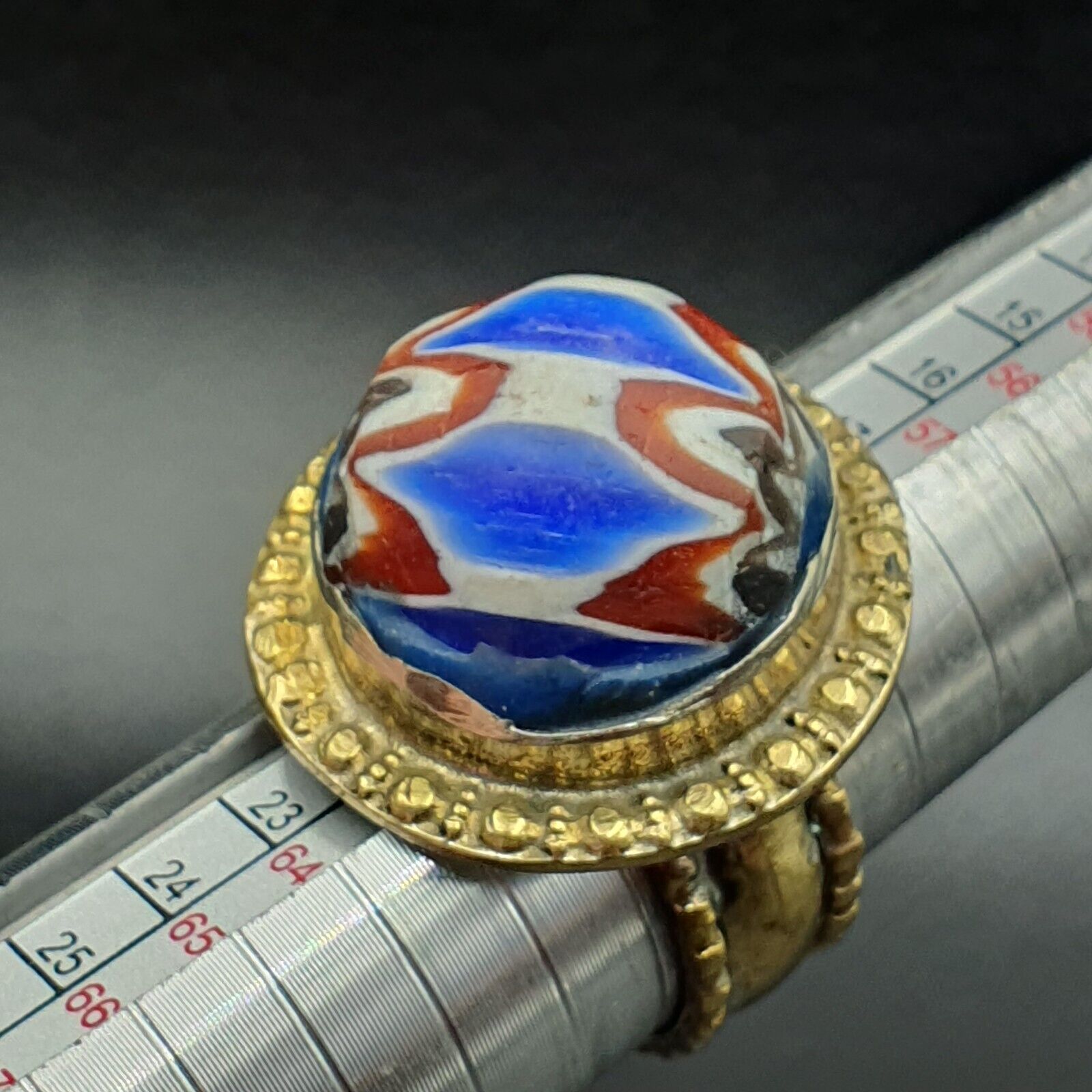 Vintage Old  Mosaic Glass With Beautiful pattern Brass Ring