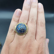 East Oasis Vintage Gabri Mosaic Glass Statement Brass Ring with Mottled Eye Stone
