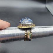 East Oasis Vintage Gabri Mosaic Glass Statement Brass Ring with Mottled Eye Stone