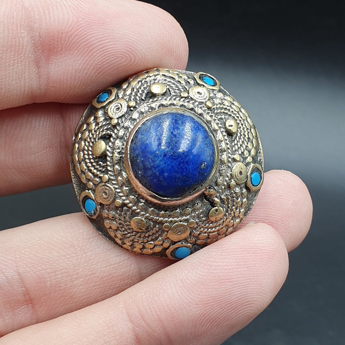 Antiker Vintage alter Lapislazuli-Messingring