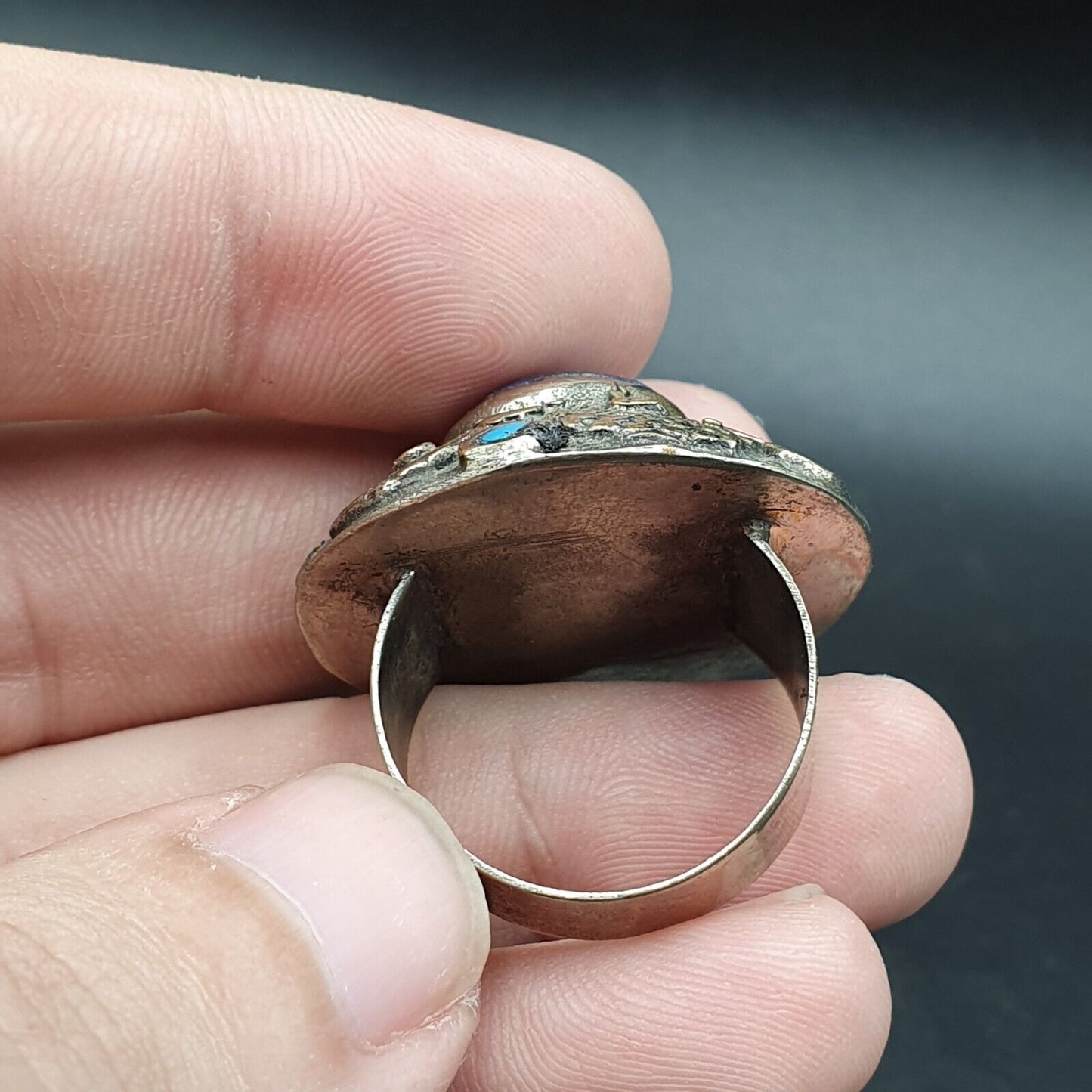 Antiker Vintage alter Lapislazuli-Messingring