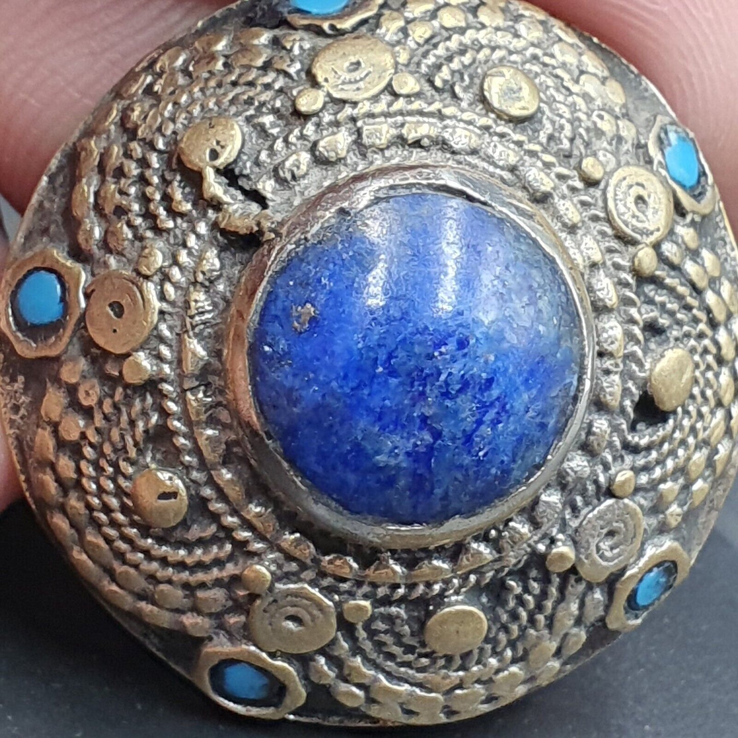 Antiker Vintage alter Lapislazuli-Messingring