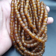 2 Vintage OLD AFRICAN Brown GLASS  Stripes BEADS 7-9MM beads Strand x 2