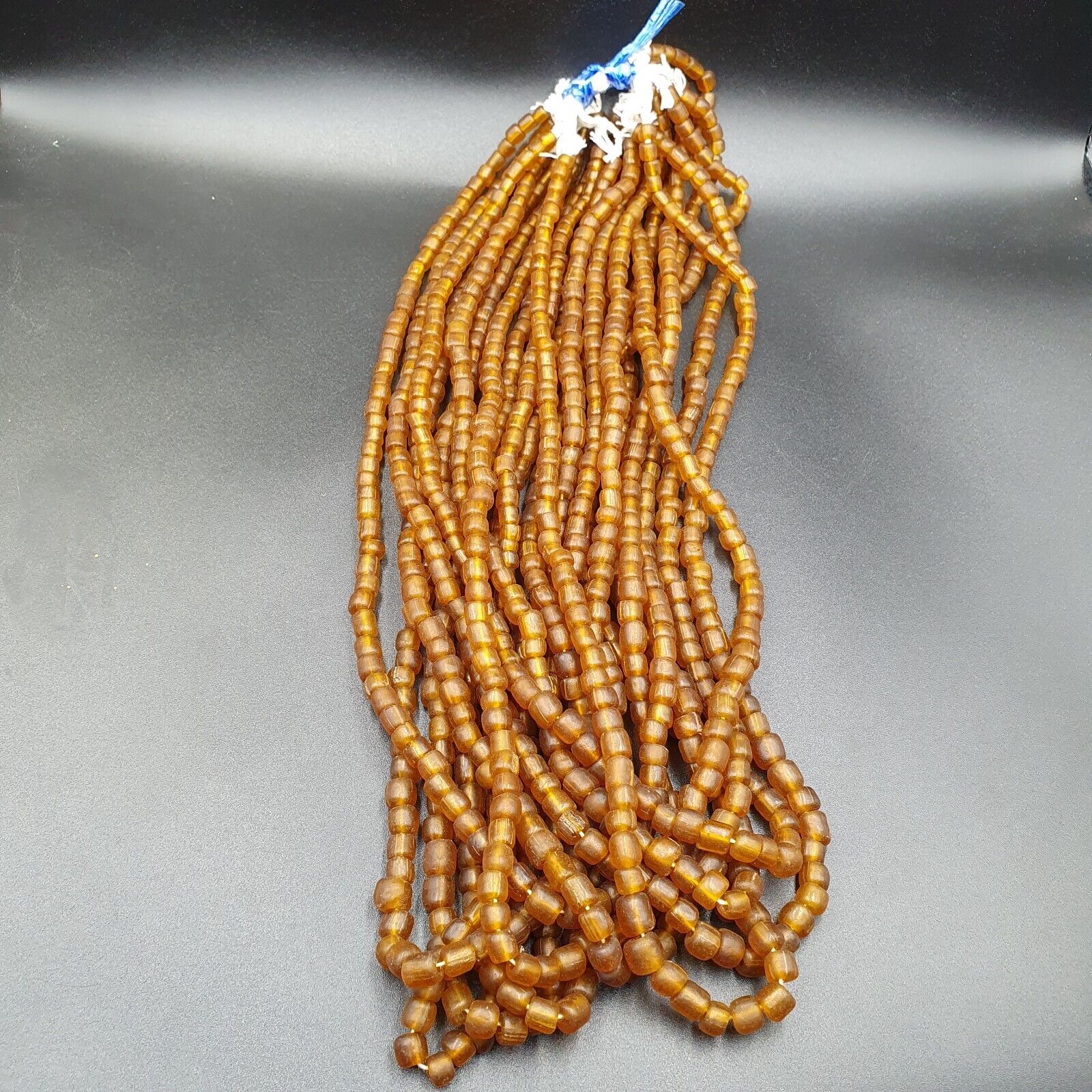 2 Vintage OLD AFRICAN Brown GLASS  Stripes BEADS 7-9MM beads Strand x 2