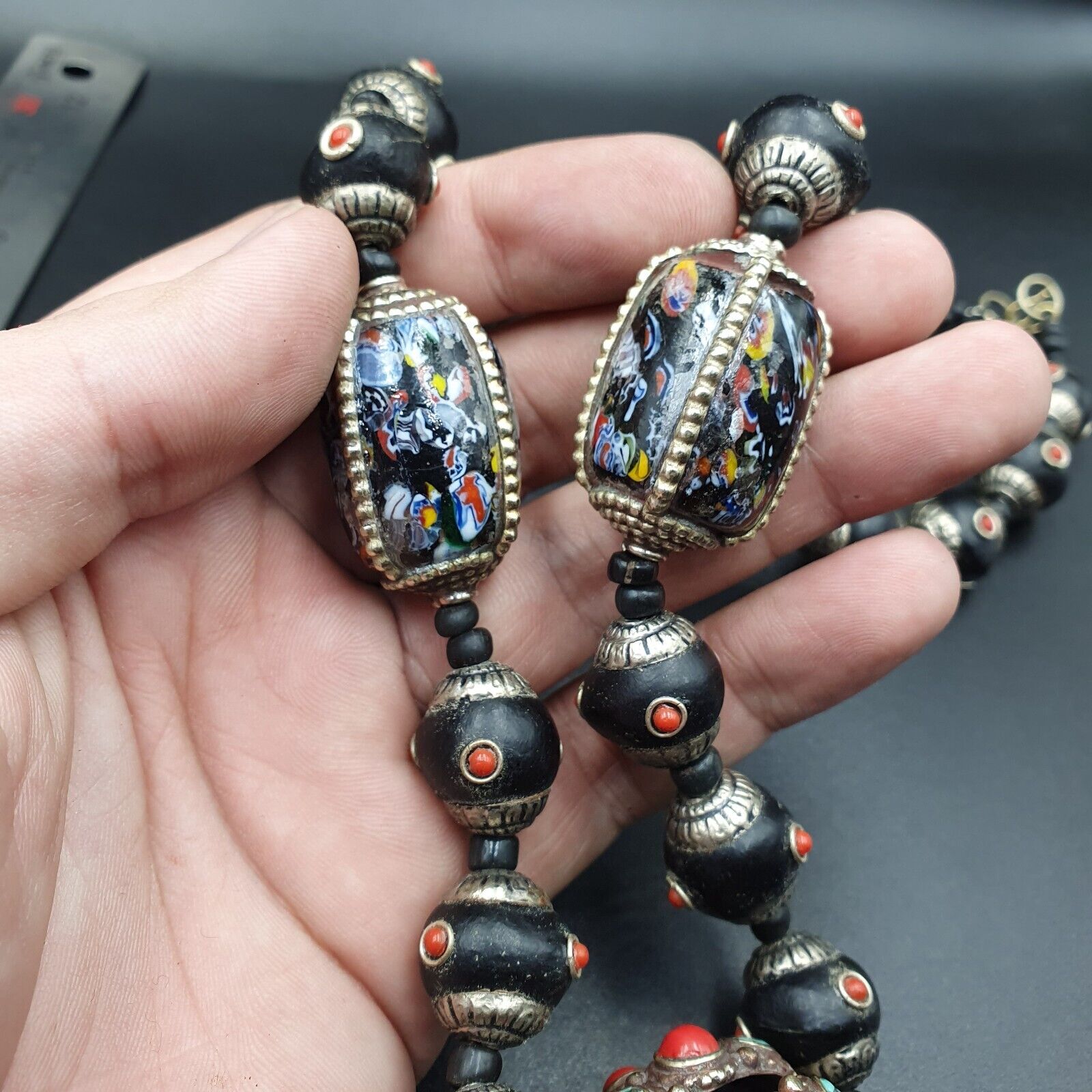 Beautiful Old Tibetan Silver Nepalese Coral & Turquoise Antique Jewelry Necklace