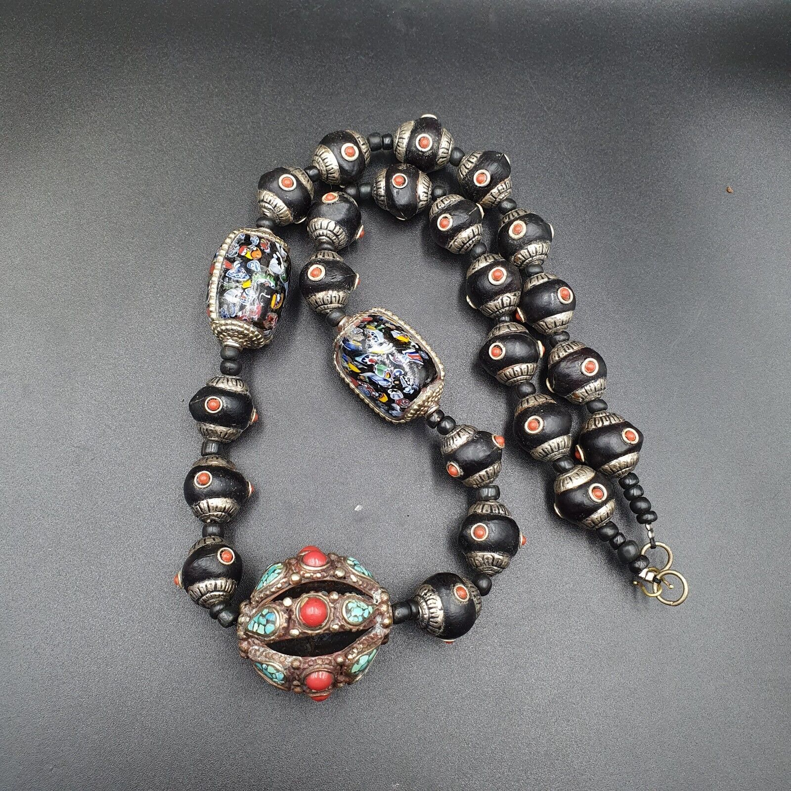 Beautiful Old Tibetan Silver Nepalese Coral & Turquoise Antique Jewelry Necklace