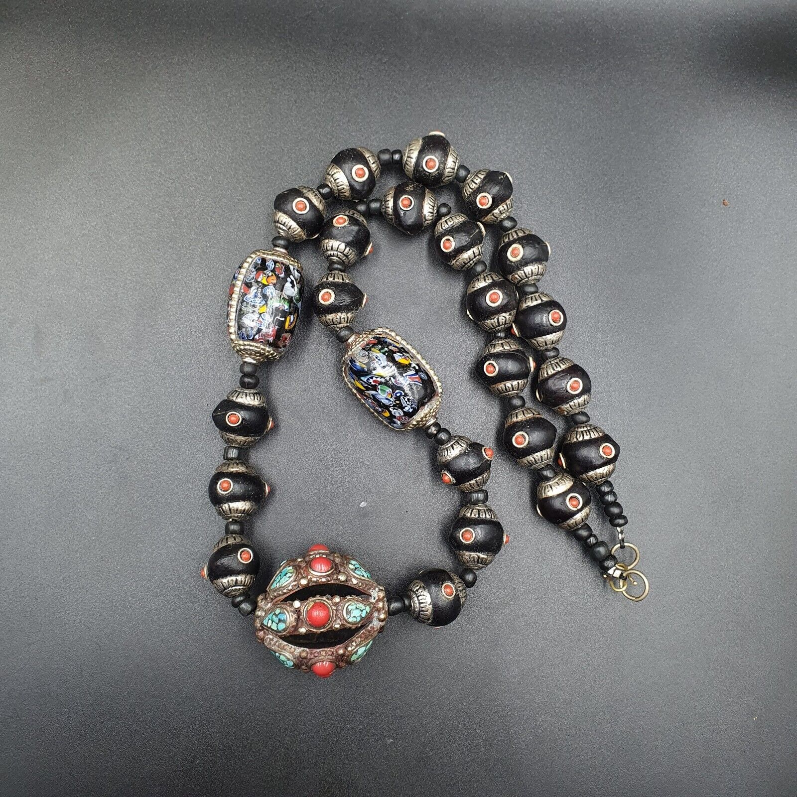 Beautiful Old Tibetan Silver Nepalese Coral & Turquoise Antique Jewelry Necklace